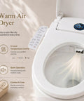 No Fuss Electric Bidet Toilet Seat For Elongated Toilets With Heated Seat And Instant Warm Air Dryer Featuring Adjustable Water Pressure And Dead Simple Side Controls, close-up of warm air dryer feature.