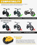 Image showing compatibility of Battery Adapter Kit For Stacyc 12 And 16 Inch Electric Balance Bikes With DeWalt 20V Batteries.
