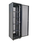 48U Server Rack Cabinet With Vented Top Cover And Two Adjustable Shelves For Networking Gear, open view showcasing shelves and vented design.