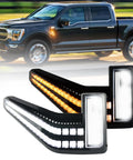 Amber LED Fender Side Marker Lights Kit For Ford F150 2021 2022 2023 2024 2025 Pickup Truck Front Fender Lamps With Sequential Turn Signal And Daytime Running Light 2 Pcs Beefed Up OEM Style Upgrade displayed with Ford F-150