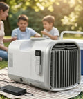 Hella Cold Blast 5100 BTU Portable Air Conditioner for Glamping And Overland Adventures on a picnic, cooling setup with family.