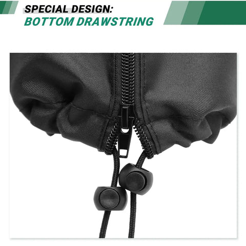 Close-up of Waterproof Patio Umbrella Cover with zipper and bottom drawstring, for 7 to 9 foot outdoor market umbrellas