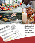 Ultimate Camping Cooking Utensils Set For Outdoors with stainless steel tools and grill scene.