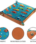 Smooth Setup Cartoon Car Grid Valet Tray For Nightstand Desk holds jewelry coins keys wallet, durable microfiber design.