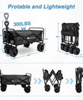 Foldable Wagon With All Terrain Wheels Hauls Big Loads 300 Lb Capacity Heavy Duty Portable Utility Trolley, dimensions shown