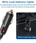 Kickstart Your Road Trips With This 6.5Ft DC Power Cord Featuring A Snug 5.5X2.1Mm Cigarette Lighter Plug For 12V To 24V Vehicles showing a plug with work indicator light.