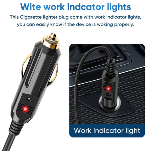 Kickstart Your Road Trips With This 6.5Ft DC Power Cord Featuring A Snug 5.5X2.1Mm Cigarette Lighter Plug For 12V To 24V Vehicles showing a plug with work indicator light.