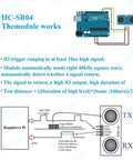 Diagram showing the HC-SR04 Ultrasonic Sensor with Arduino wiring for Five Pack HC-SR04 Ultrasonic Sensor Modules For Arduino R3 Mega 2560 Nano Duemilanove DIY Friendly Distance Measuring Prototyping Kits With XBee ZigBee Compatibility For Makers And Robots.