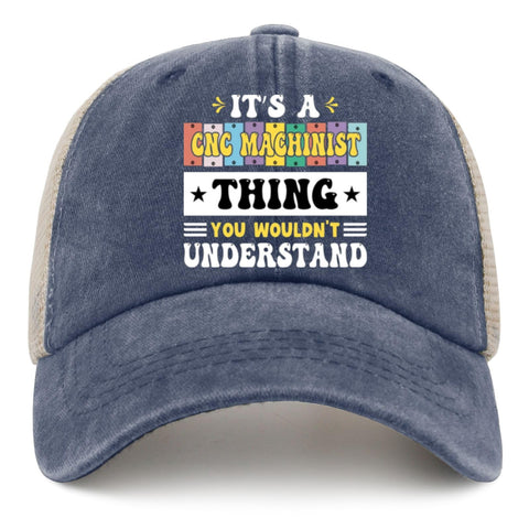 Industrial Inspired Trucker Hat With Bold Front Artwork Adjustable Buckle Back Mens Fashionable Sport Cap For Everyday Workwear And Cool Street