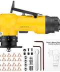 Mini Pneumatic Chamfering Tool With Ten C And Ten R Blades Steel Beveler Machine with accessories and manual on a white background.