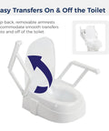 Universal Raised Toilet Seat With Handles For Seniors And Post Surgery Care 3 Height Settings Easy Install shown with flipped armrests
