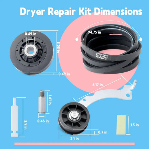 Dimensions of Speed Queen Dryer Rebuild Kit All In One With Roller Set RB170002, Idler Pulley D516792 for 1992 and newer models