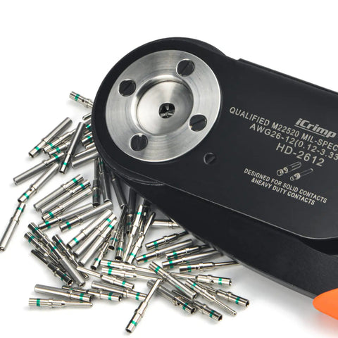 Iwiss Deutsch Crimping Tool For Solid Contacts Size 12 16 20 with solid pins, ideal for automotive wiring and precise connections.