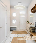 Installed view of plug in ceiling fan with light 19.68ft long cord remote control 110V E26 socket 30W in entryway