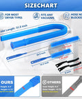 5 Piece Dryer Vent Cleaning Kit With Universal Vacuum Hose Attachment And Long Lint And Crevice Brushes size chart