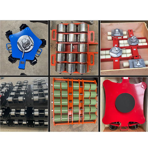 Heavy Duty Machinery Moving Dolly Glides Like Butter With 360 Degree Rotating Casters and sturdy polyurethane wheels, various angles.