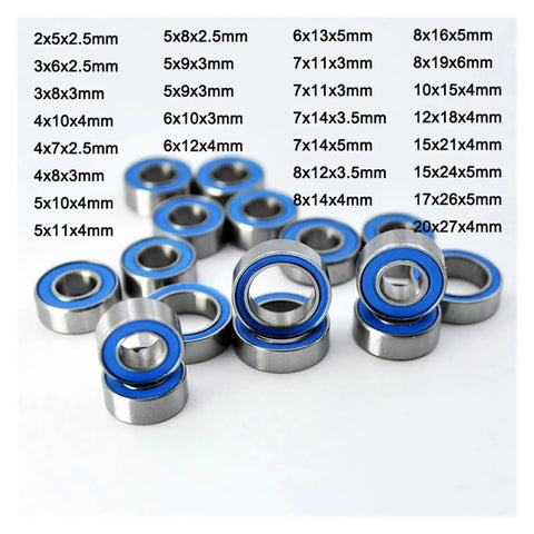 Rubber Sealed Miniature Ball Bearings Kit For RC Cars With Dope Range Of Sizes 2x6x3 5x10x4 5x8x2.5 4x10x4 5x11x4 6x12x4 12x18x4mm High Precision ABEC Bearings For Smooth Quiet Spins, blue sealed steel bearings