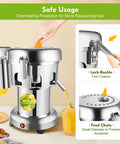 Super Cool 550W Electric Stainless Steel Centrifugal Juicer Machine For Fresh Fruit And Vegetable Juice Extraction With Auto Pulp Separator and secure lock-buckle design.