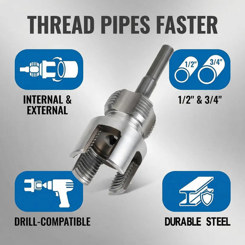 Heavy Duty 2 Pc Pvc Pipe Threader Kit For Internal And External Threading, 1/2 & 3/4 inch, durable steel, drill-compatible.