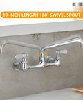 Heavy Duty Wall Mount Utility Sink Faucet With 10 Inch Chrome Swivel Spout, 2-Handle Bar Style Mixer Tap For Laundry And Kitchen