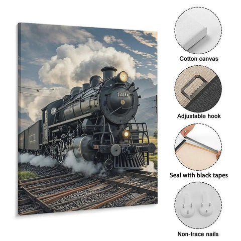 Steam Locomotive Train Poster Canvas Wall Art For Living Room And Bedroom, Cotton And Linen Hanging Picture on cotton canvas