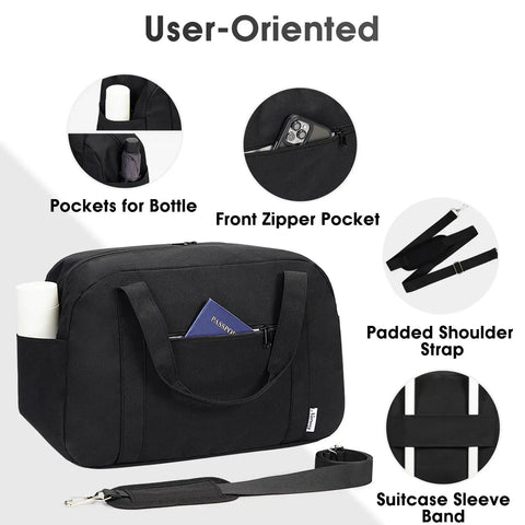 Underseat Carry On Bag For Air Travel Fits Spirit Frontier Personal Item 18x14x8 Inches 25L Duffle Weekender Gym Bag Black