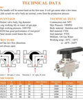 Technical specifications of Three Way Ball Valve L Port 1/2 Inch NPT 304 Stainless Steel Barstock Heavy Duty 10mm Reduced Port.