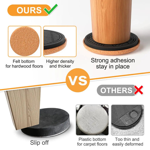 Heavy Duty Felt Furniture Sliders For Hardwood Floors And tile Pads Protecting Your Home From Scratches While Moving Sofas Dressers And Heavy Appliances With Ease In This Eight Pack Set comparison of felt and plastic sliders