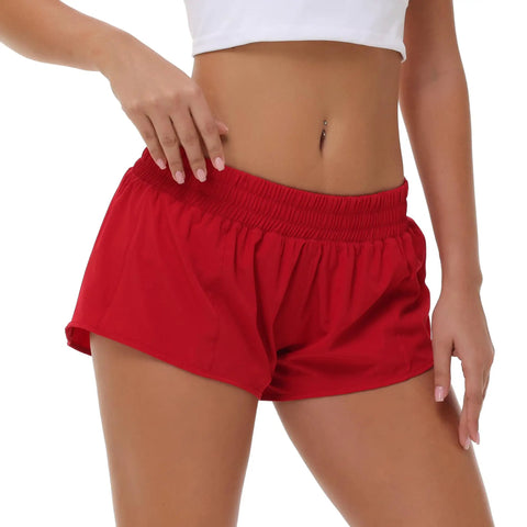 Ultra Lightweight Women Running Shorts With Quick Dry Fabric Built In Liner And Zipper Pocket For Essentials Adjustable Elastic Waistband Red