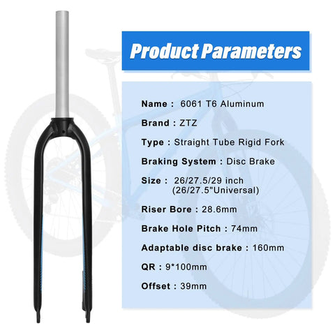 Rigid Mountain Bike Forks For 29 Inch Wheels Threadless One And One Eighth Inch Straight Steerer 39mm Offset 100mm Hub