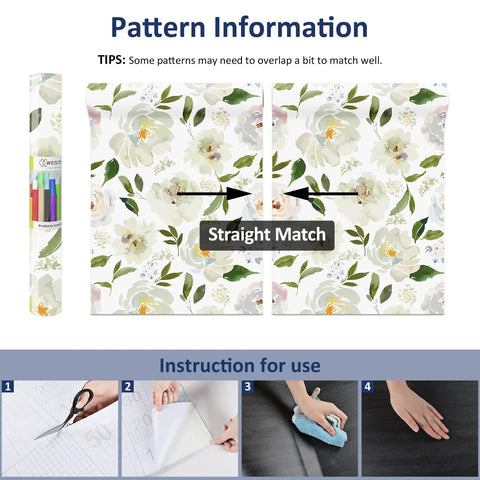 Swoon Worthy Green Floral Peel And Stick Wallpaper For Epic Boho Wall Upgrades showing pattern matching instructions and application tips.