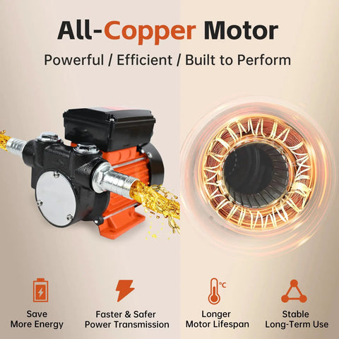 Image of an all-copper motor used in a Powerful 110 Volt Fuel Transfer Pump With Half HP Motor Delivers Eighteen GPM For Diesel Kerosene Biodiesel Self Priming.