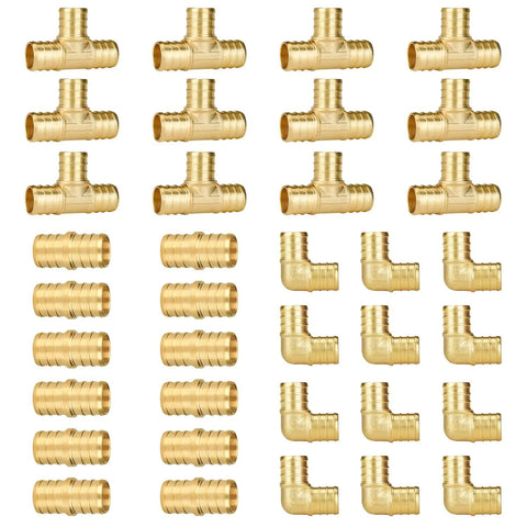 Must Have Do It All Three Quarter Inch Pex Fittings Set 36 Pack With 12 Elbows 12 Tees And 12 Couplings Lead Free Brass