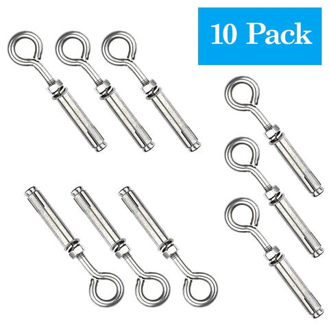 Beefy Heavy Duty Shoulder Eye Bolts M10 Stainless Steel 304 Eyebolts With Nuts And Expansion Screws, 10 Pack