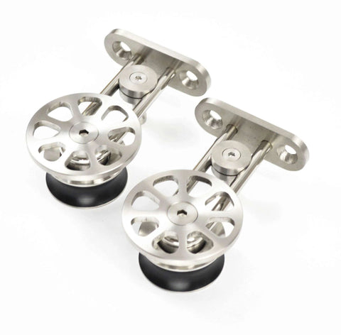 Close-up of quiet rollers for the Fortune Stainless Steel Sliding Barn Door Hardware Kit 10 Ft Track Set For Single Door.