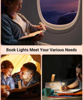 USB Rechargeable Clip On Reading Light with Amber and Warm White Modes used by people reading in different cozy settings.