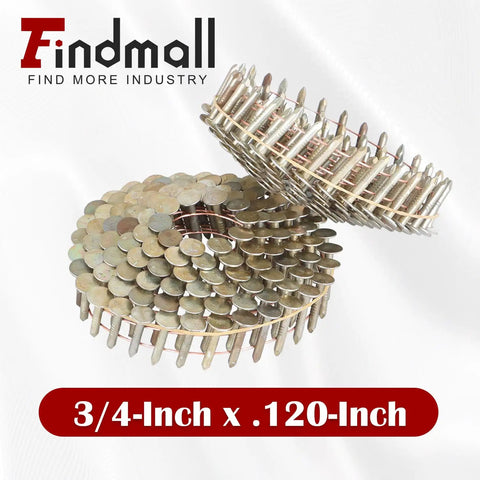 Coiled 7200 Count Heavy-Duty Pro-Grade Coil Roofing Nails 3/4 Inch By 0.120 Inch 15 Degree Round Head Wire Weld Electro Galvanized