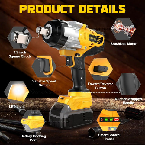 Cordless Impact Wrench Half Inch Drive For DeWalt 20V Battery With High Torque 2300 Nm And 1700 Foot Pounds Brushless Motor LED Light Tool Only