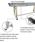 Close-up of PVC Belt Conveyor With Stainless Steel Frame Heavy Duty 177 Inch Long By 11.8 Inch Wide with adjustable side guard.