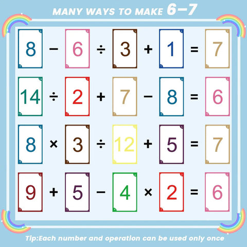 Fast Paced Equation Card Game Race To Make Six Or Seven Using Addition Subtraction Multiplication Or Division puzzle