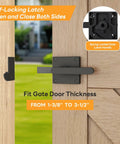 Double Sided Gate Latch For Right Inswing Gates, Self Locking, Handles On Both Sides, Black Finish, Easy Spring Loaded Privacy Lock For Quick, No Fuss Outdoor Gate Security, fits 1-3/8 to 3-1/2 in