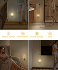 4 Pack Plug In Motion Sensor Night Light With 3000K Warm White in various room settings showcasing motion activation and soft glow
