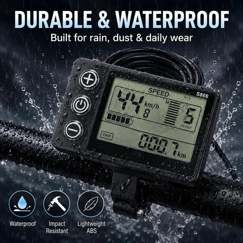 Backlit LCD Display Screen For E Bikes Fits Q20, H20, H26 Pro Electric Bicycles, waterproof and durable, mounted on handlebar.