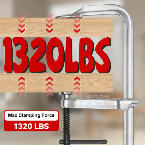 Heavy Duty 12 Inch F Clamps Set For Welding And Metalworking, 1320 Pounds Load Capacity, 4.75 Inch Throat Depth, All Steel Construction