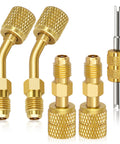 R410A Mini Split Adapter For Gauges, 5/16 To 1/4 SAE Fittings With Straight And Angled Vacuum Ports, Valve Core Tool, brass