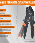 Self Adjusting Ratchet Crimping Tool Kit For AWG 23 To 17 Wire With 2.54mm Dupont Terminal Connectors showing SN-28B model