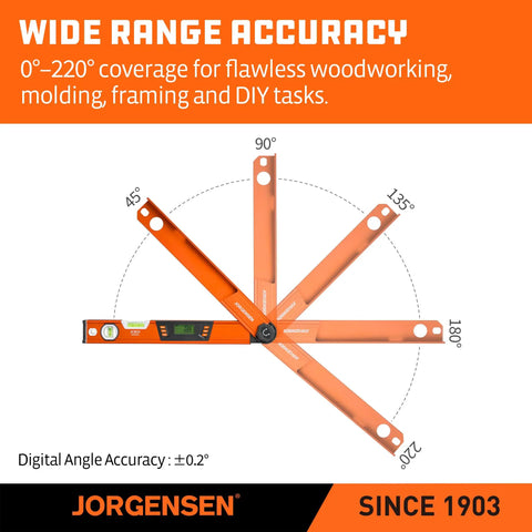 Digital Angle Finder And Protractor Level Brings Boss Level Precision For Nailing Every Woodworking Cut Dead On Accuracy Heavy Duty Multi Angle Measuring Tool with 0-220° range