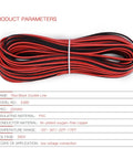 Coiled 65.6ft 22AWG low voltage extension cable, 22/2 black and red wire, tin plated copper, flame retardant PVC, for LED electronics.