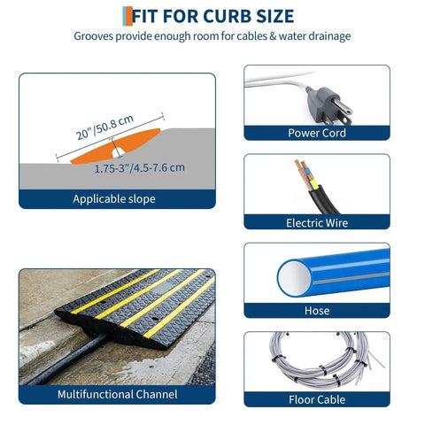 Heavy Duty Rubber Curb Ramps 2 Pack For Driveway Transition And Low Clearance Rides with grooves for cables and drainage.