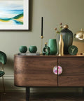Wooden cabinet with Pink Rose Hydrangea Cabinet Handles 2 Pack 3 Inch Center Hole Semicircle Gold Drawer Pulls.